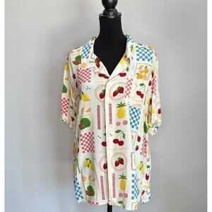 Mad Engine XL Short Sleeve Button-Up Shirt With Colorful Fruit Print 100%